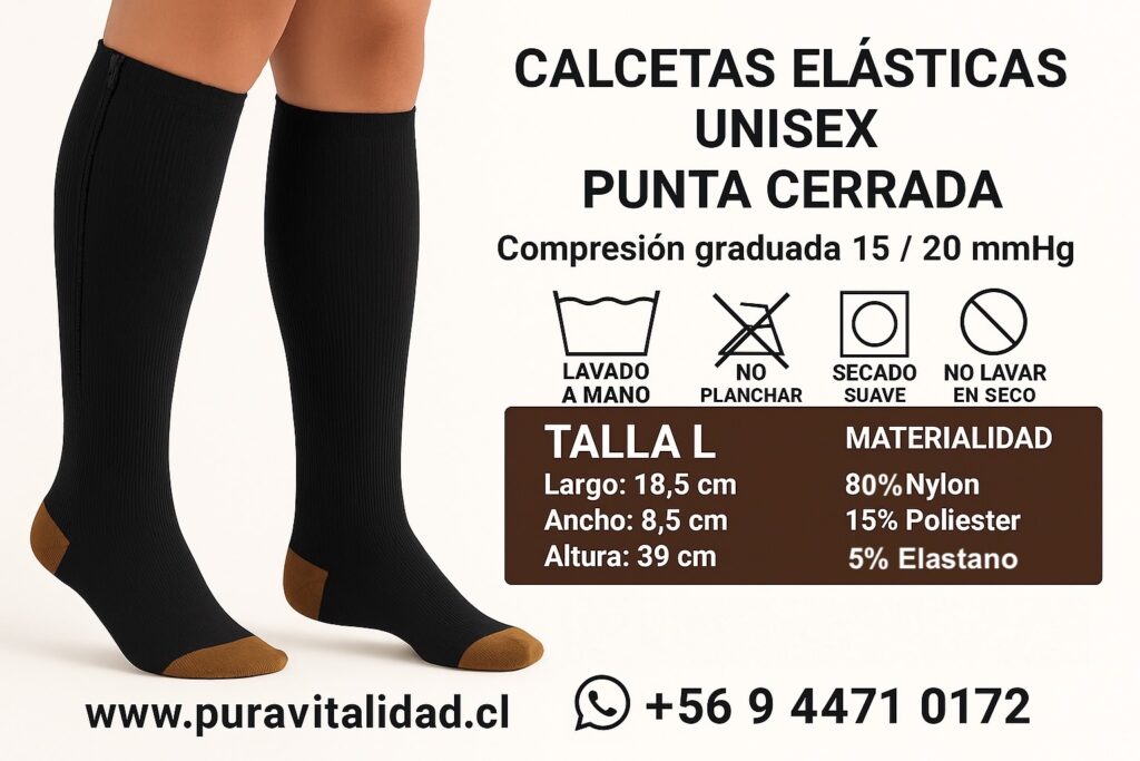 Calceta negra elástica punta cerrada talla L 15-20 mmHg